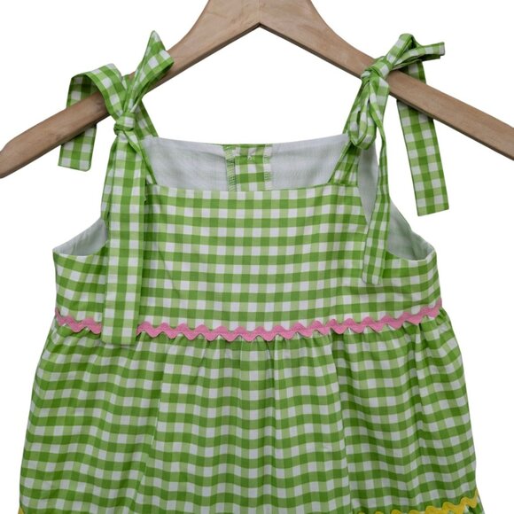Posh Pickle Fore Midi Dress Girls Green White Gingham Sleeveless Tiered Size 7-8 - Picture 3 of 9